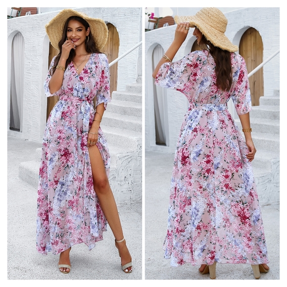 Blue Printed Half Slit Dress - Picture 11 of 11